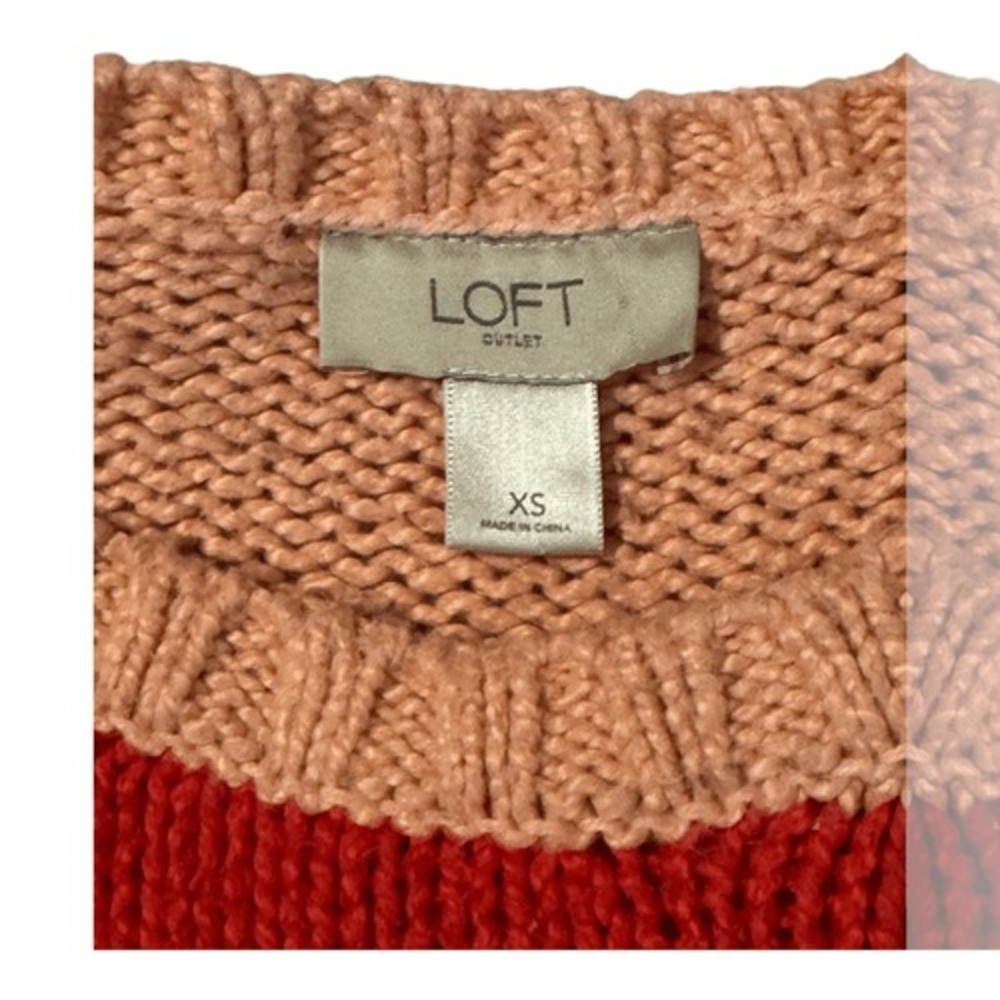 Loft Outlet Womens XS Striped Flecked Knit Crew Neck Sweater Cream Peach‎ Red - Picture 5 of 7